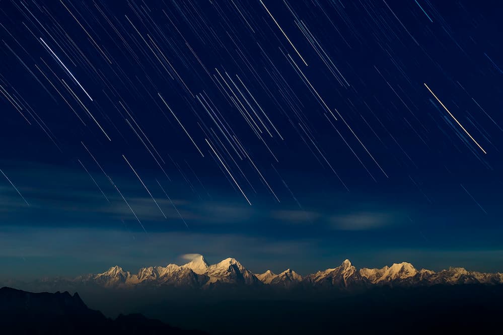 Star Trails Over Mountains by Hua Zhu — canvas wall art