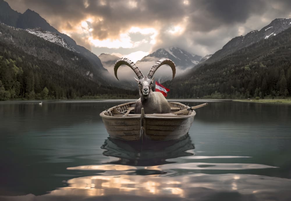 Ibex In Mountain Lake by Marcel Egger — canvas wall art