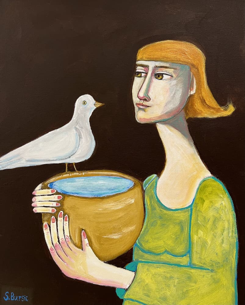 Peaceful Woman with Dove by Sharyn Bursic — canvas wall art