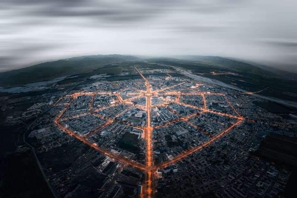 Geometric City Glow by Ashen — canvas wall art