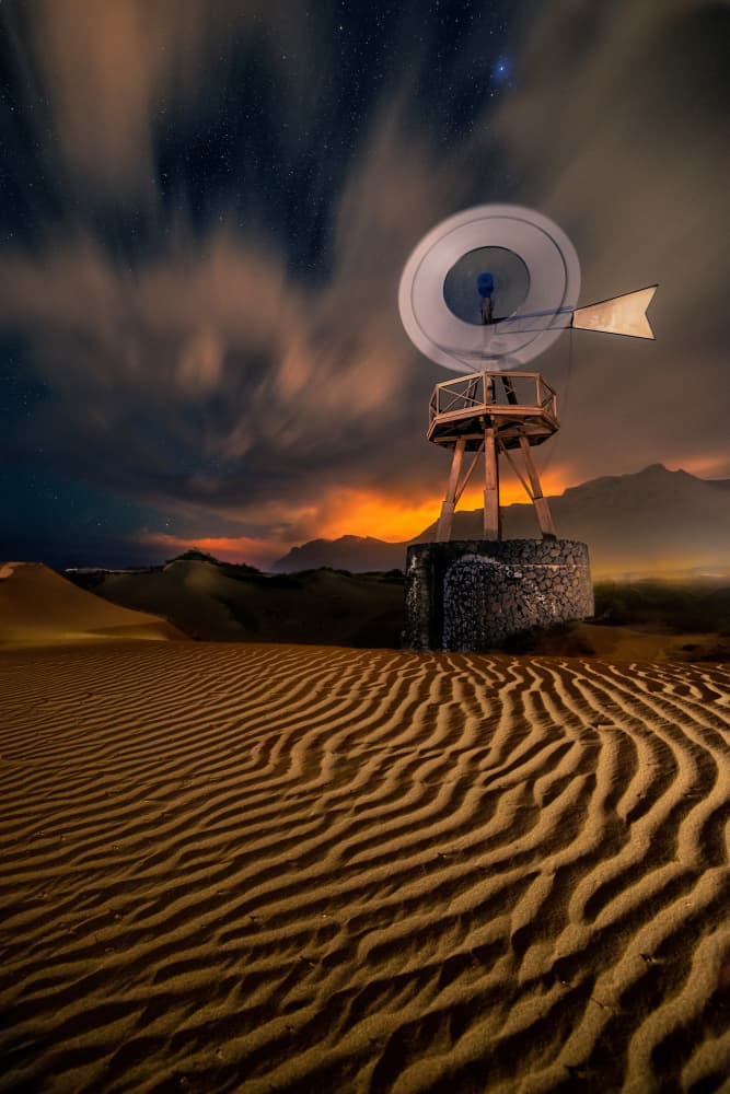 Desert Windmill Night Sky by César Vega Toledano — canvas wall art