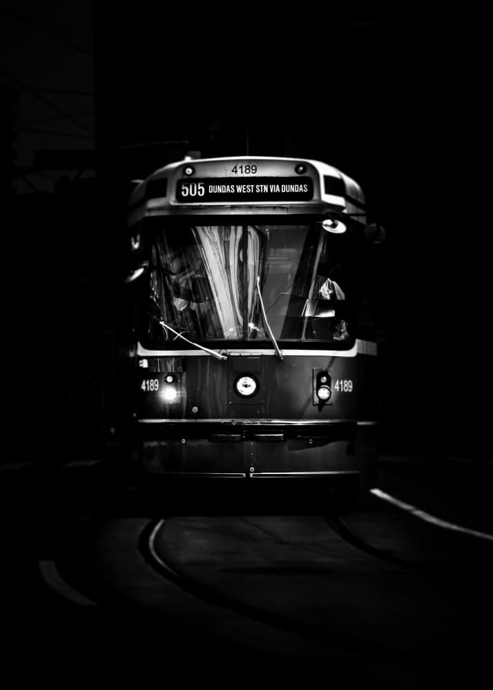 Night Streetcar Glow by The Learning Curve Photography — canvas wall art