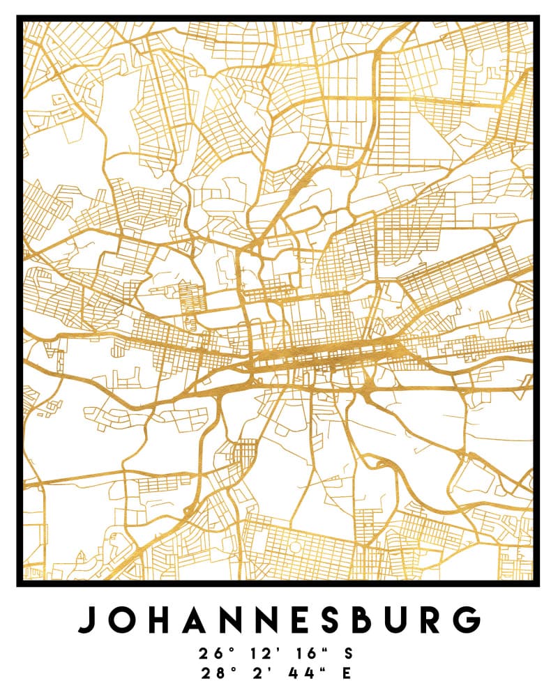 Golden Johannesburg Map by Emiliano Deificus — canvas wall art