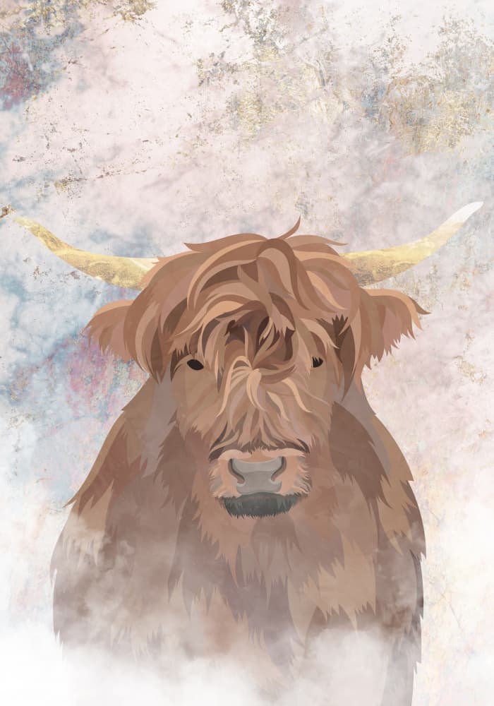 Misty Highland Cow by Sarah Manovski — canvas wall art