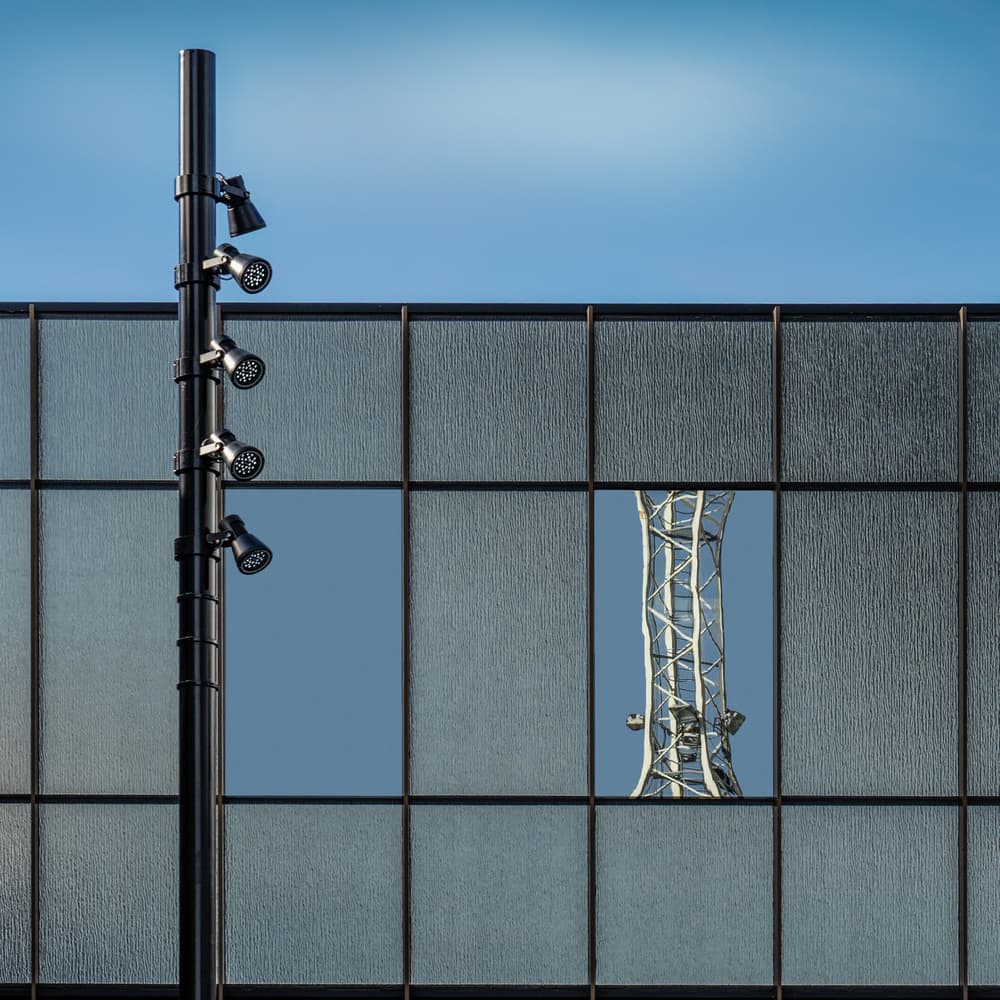Tower Reflection on Glass by Luc Vangindertael (laGrange) — canvas wall art