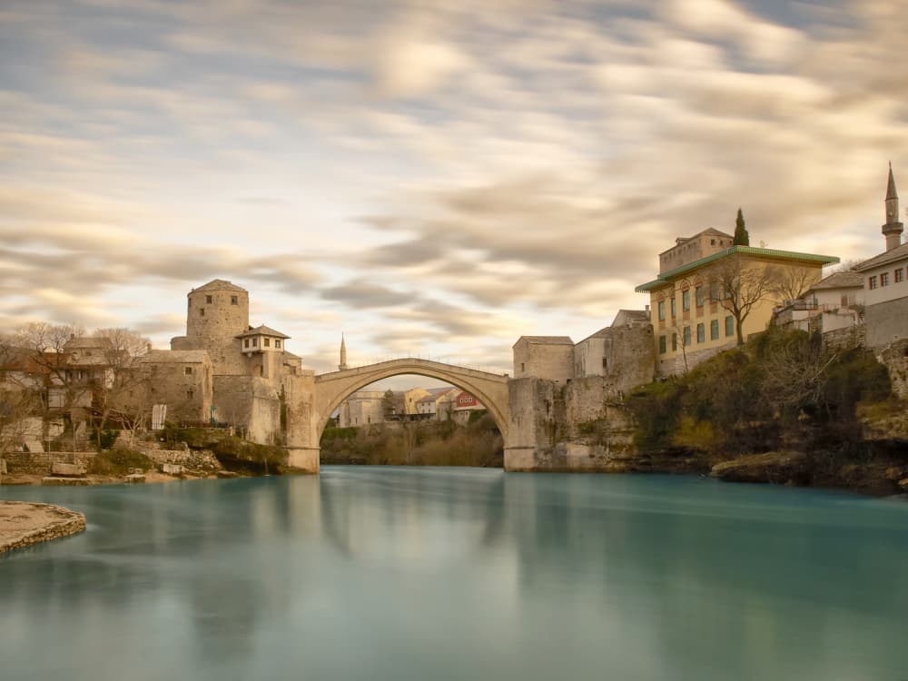 Azure Mostar Bridge by Marko Buntic — canvas wall art