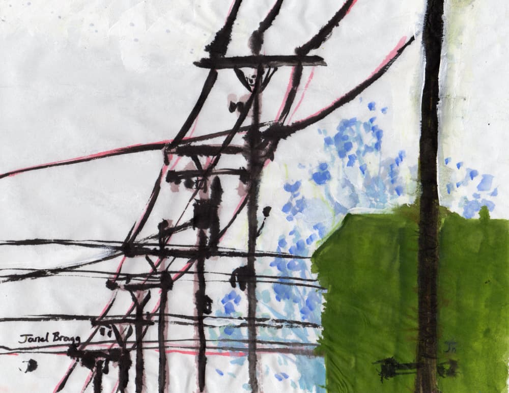 Tangled Wires and Flowers by Janel Bragg — canvas wall art