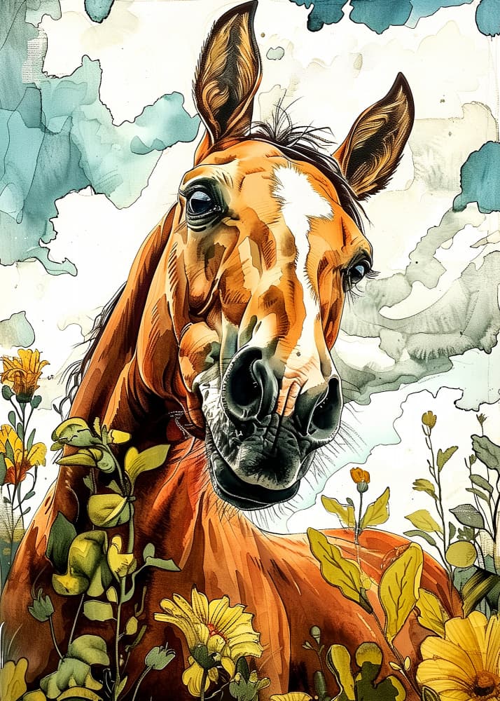 Gentle Horse in Flowers by Justyna Jaszke — canvas wall art