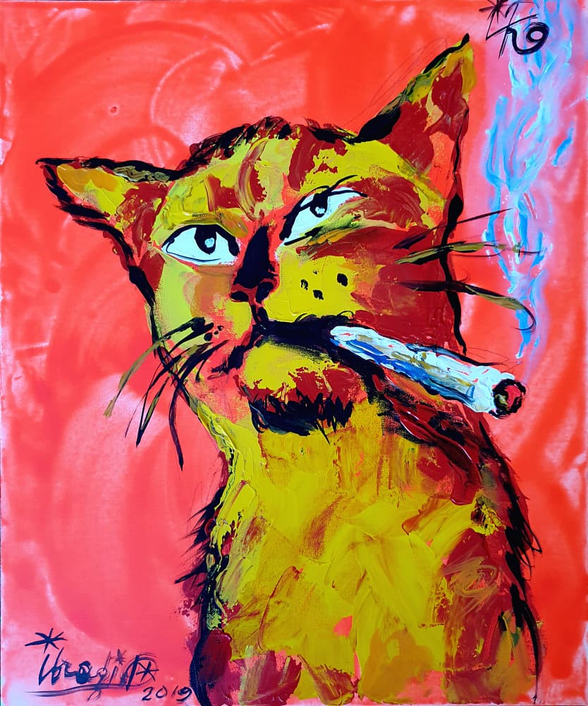 Cool Cat Smoking Joint by Kanat Ibragimov — canvas wall art