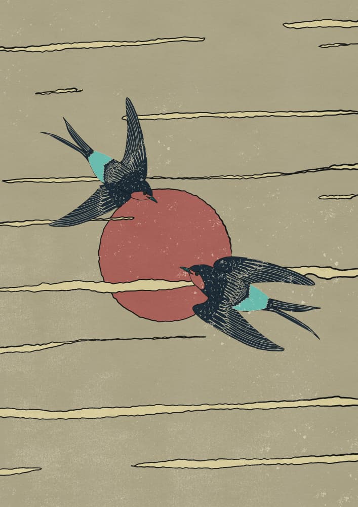 Japanese Swallows Flight by Nicholas — canvas wall art
