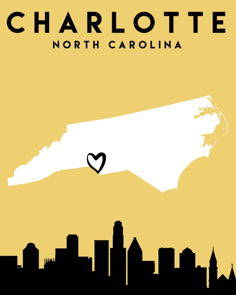Charlotte Map Skyline Heart by Emiliano Deificus — canvas wall art