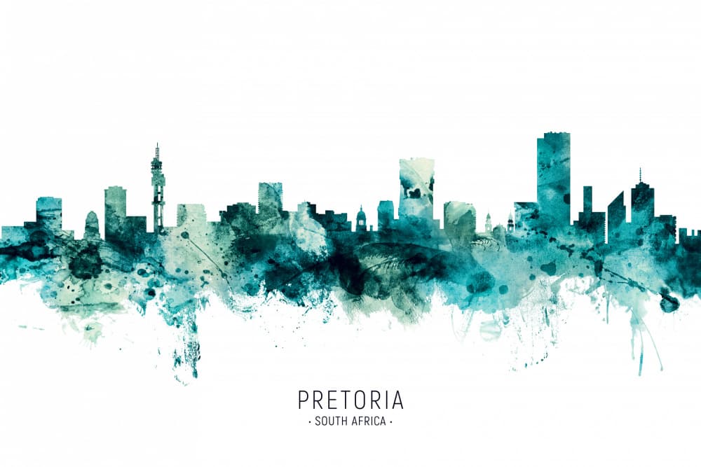 Pretoria Teal Skyline by Michael Tompsett — canvas wall art