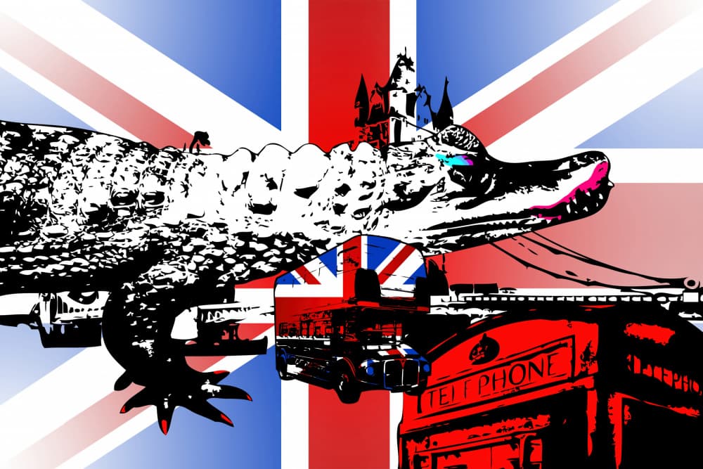 London Pop Art Crocodile by Rafal Kulik — canvas wall art