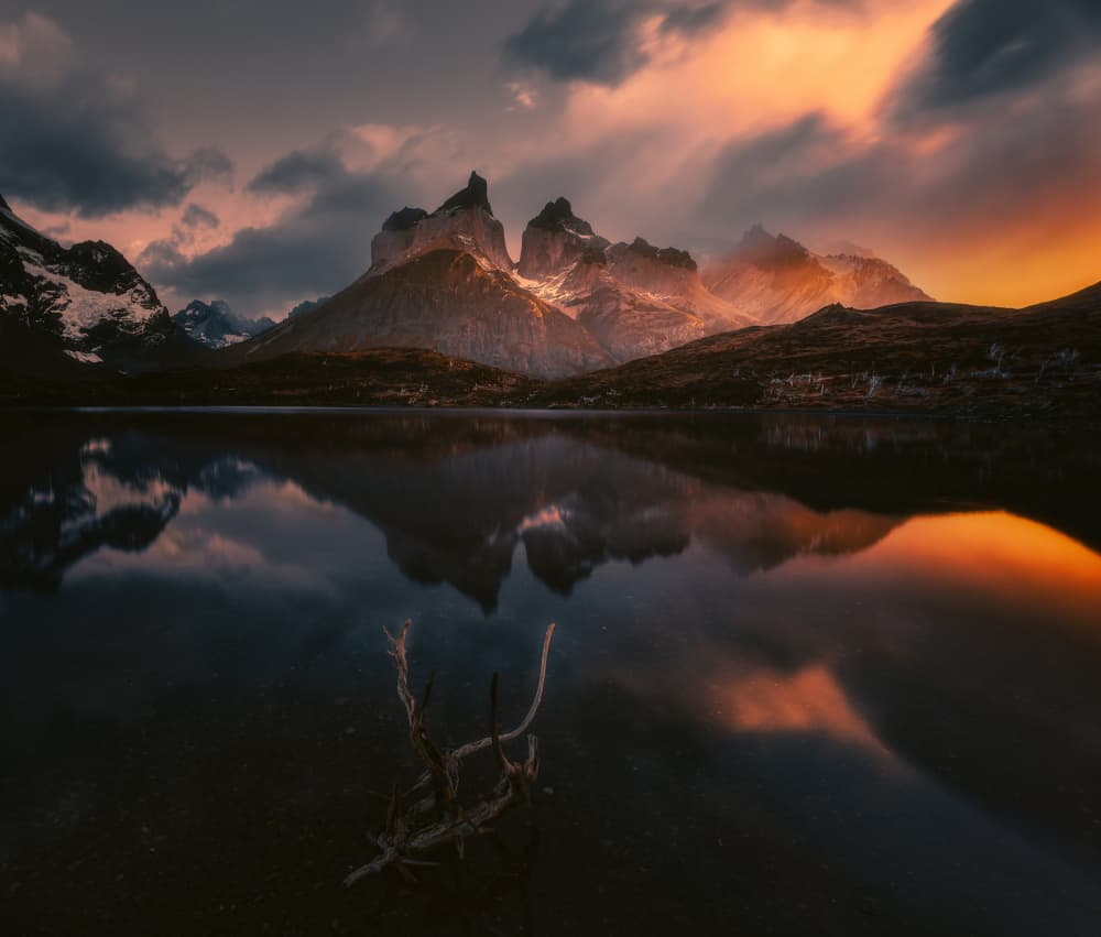 Fiery Peaks Reflection by Gu and Hongchao — canvas wall art