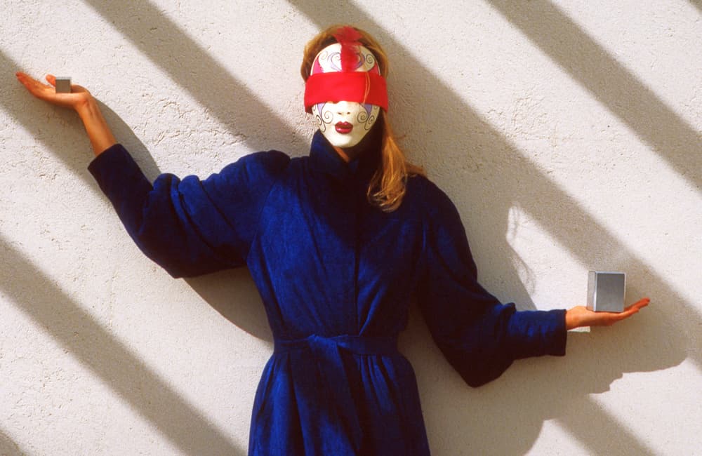 Masked Woman Balancing Cubes by Dieter Matthes — canvas wall art