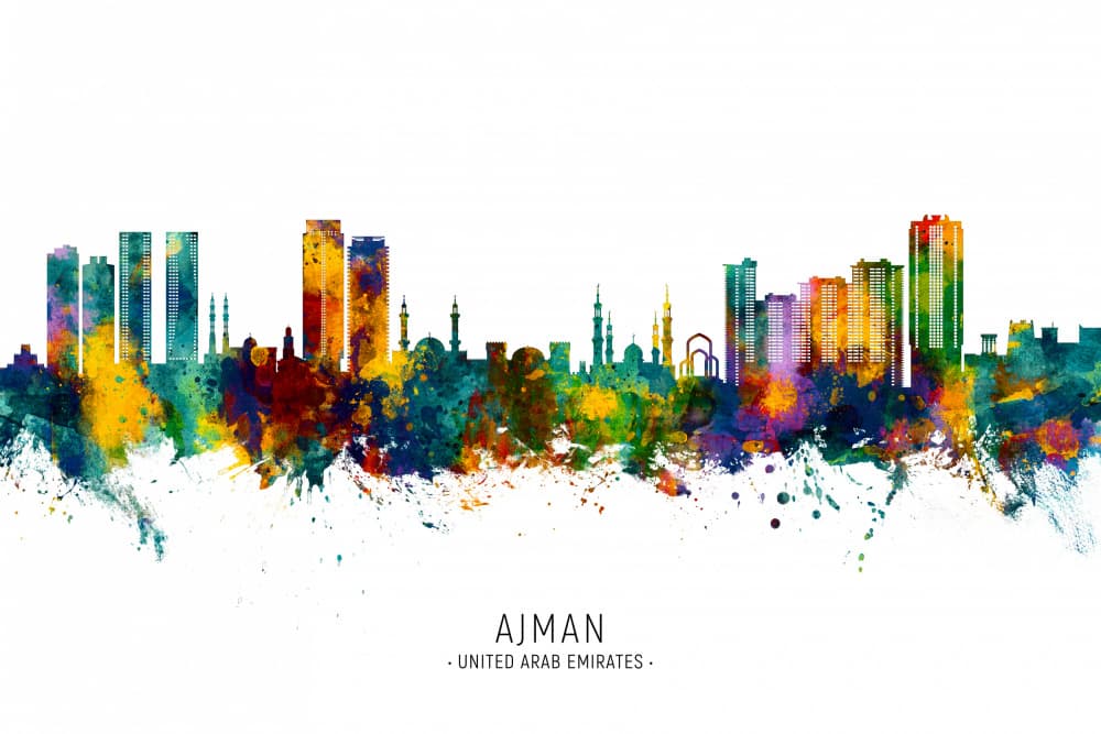 Vibrant Ajman Skyline by Michael Tompsett — canvas wall art