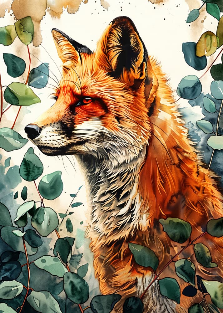 Eucalyptus Fox Portrait by Justyna Jaszke — canvas wall art