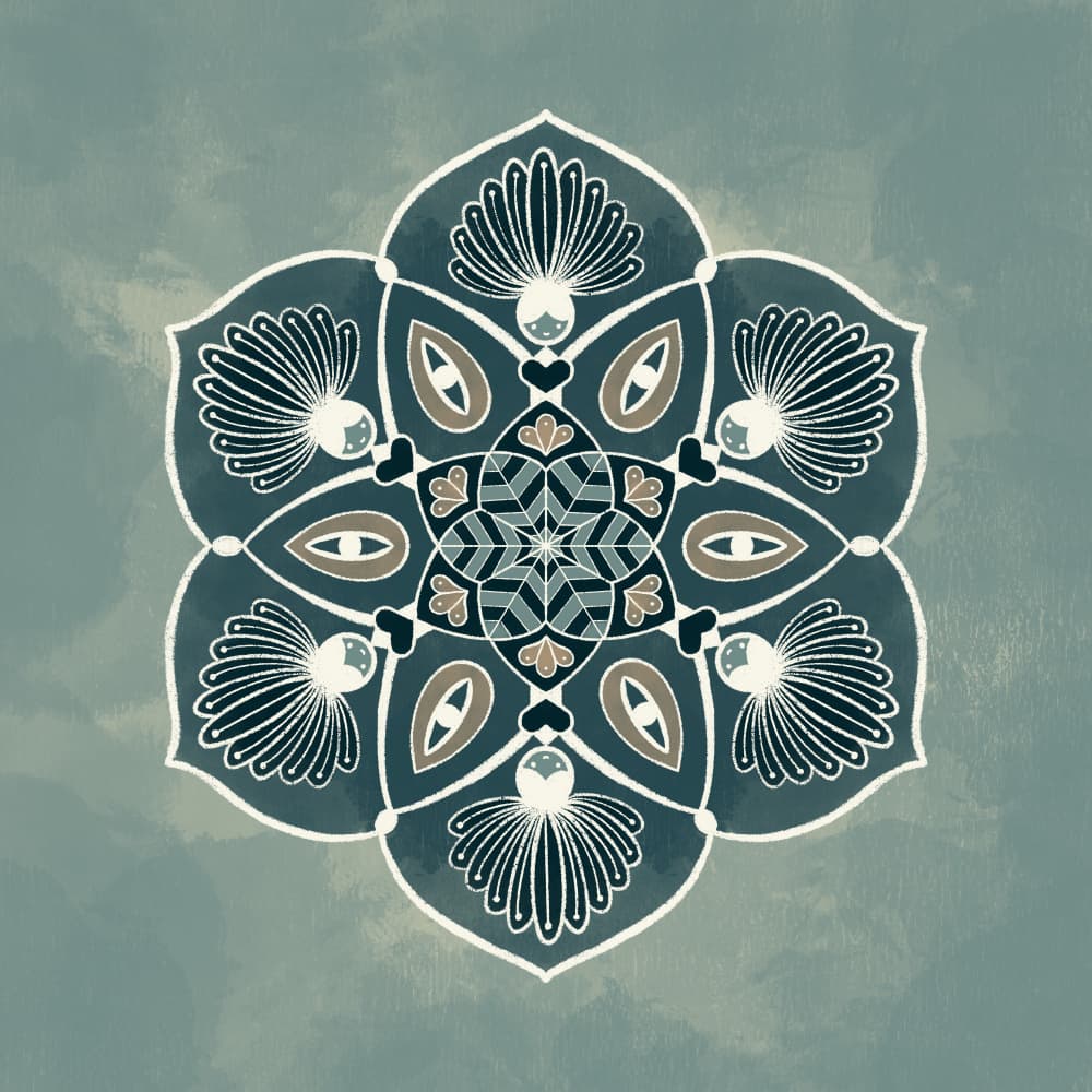 Intricate Teal Mandala by Philippine Bouchez — canvas wall art