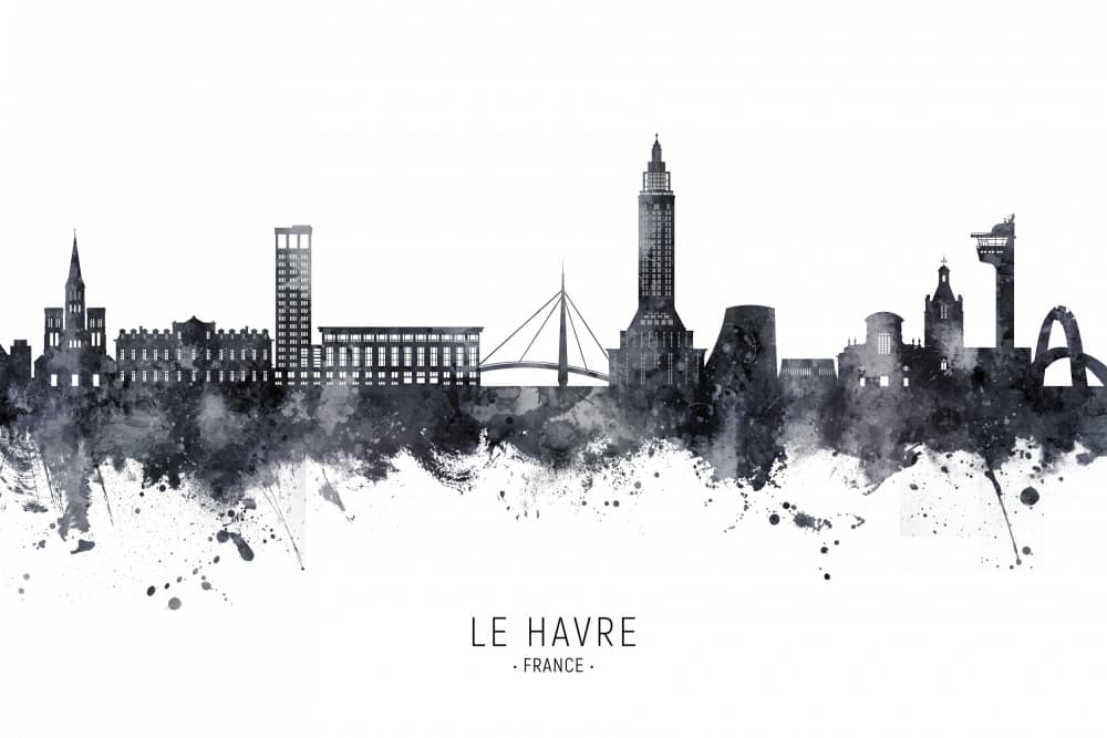 Le Havre Skyline Watercolor by Michael Tompsett — canvas wall art