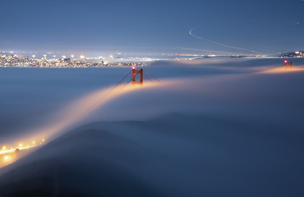 Golden Gate Fog Glow by Jinghua Li — canvas wall art