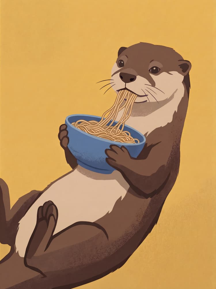 Otter Eating Ramen by Andreas Magnusson — canvas wall art