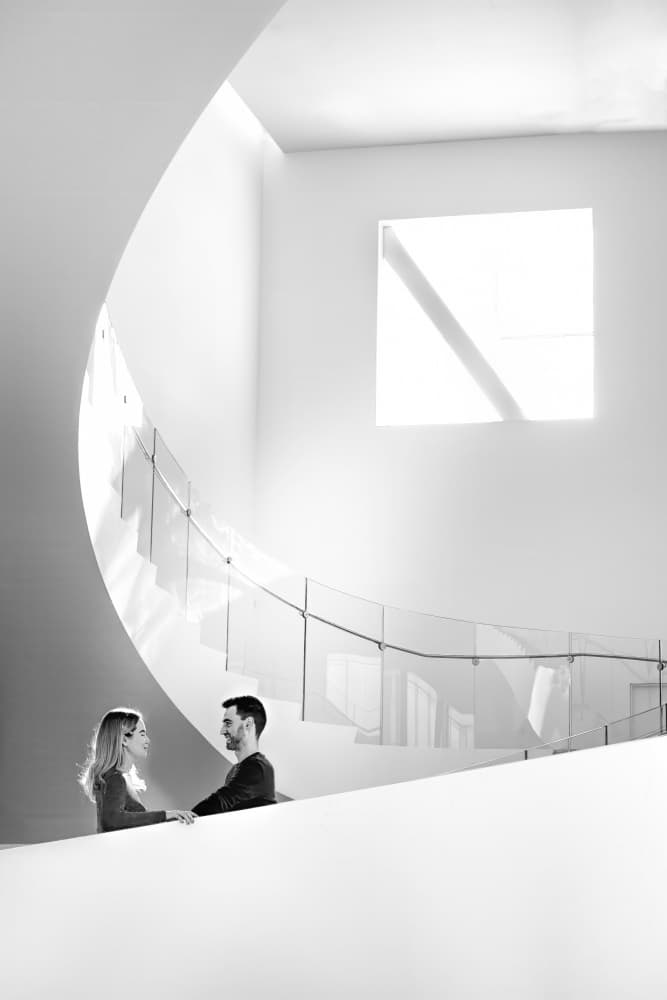 Modern Couple On Stairs by Michel Groleau — canvas wall art