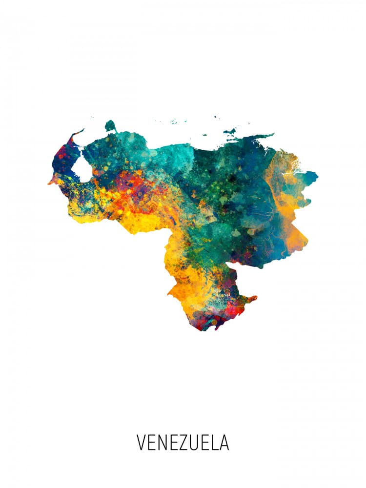 Vibrant Venezuela Map by Michael Tompsett — canvas wall art