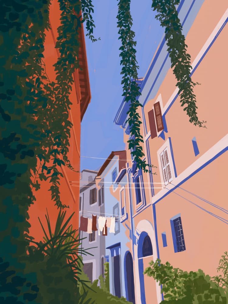 Charming European Street by Goed Blauw — canvas wall art