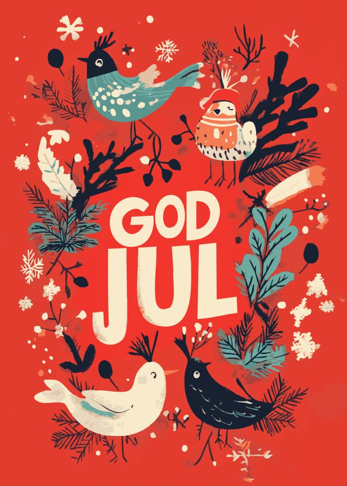 God Jul Festive Birds by Andreas Magnusson — canvas wall art