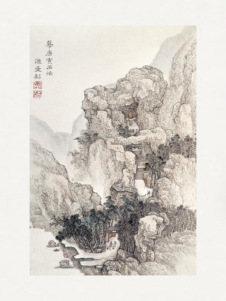 Japanese Rocky Landscape Boarder Vintage Illustration by Ko Fuyo — canvas wall art