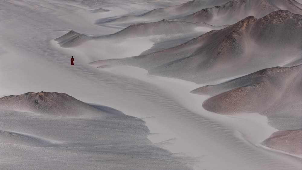 Red Figure Desert Journey by Grace Guo APA — canvas wall art