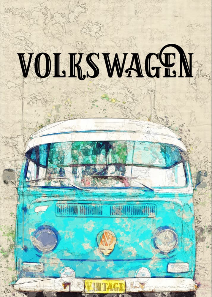 Classic Blue Camper Van by Lembayung senja studio [Vintage Poster] — canvas wall art