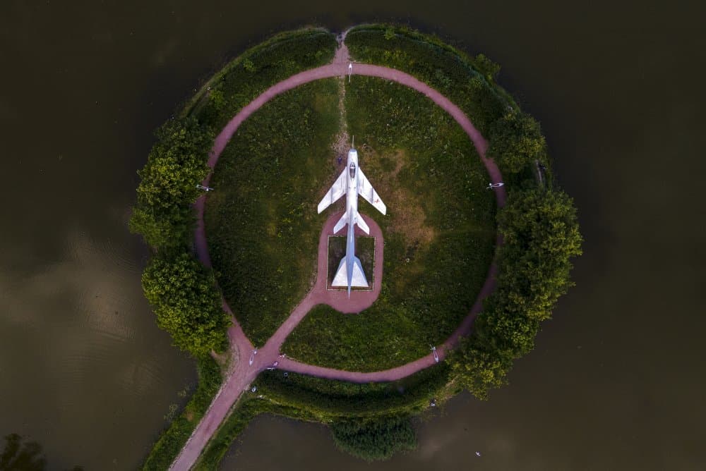 Fighter Jet Island View by Alexander Bondarenko — canvas wall art