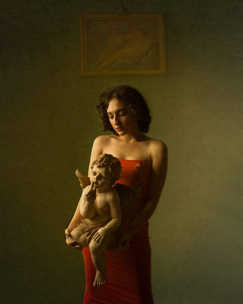 Woman Holds Silent Cherub by Mehdi Mokhtari — canvas wall art