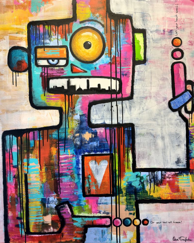 Colorful Street Art Robot by Owe Emfestav — canvas wall art