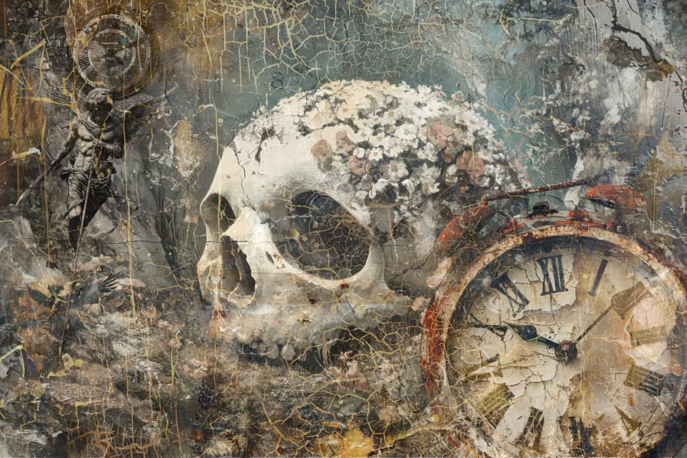 Gothic Skull and Clock by Rafal Kulik — canvas wall art