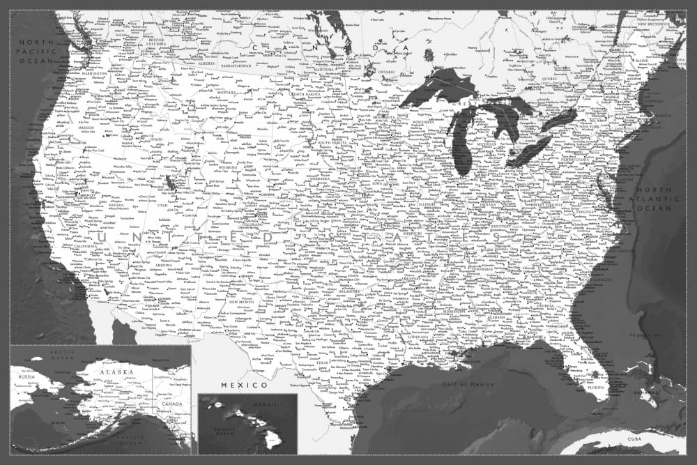 Detailed United States Map by Rosana Laiz Blursbyai — canvas wall art