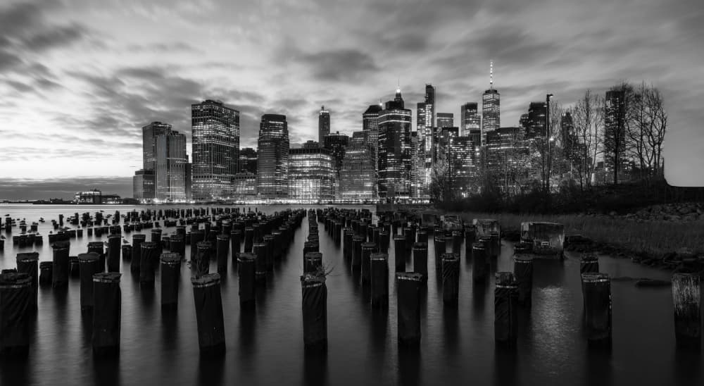 Manhattan Night Piers by Rong Wei — canvas wall art