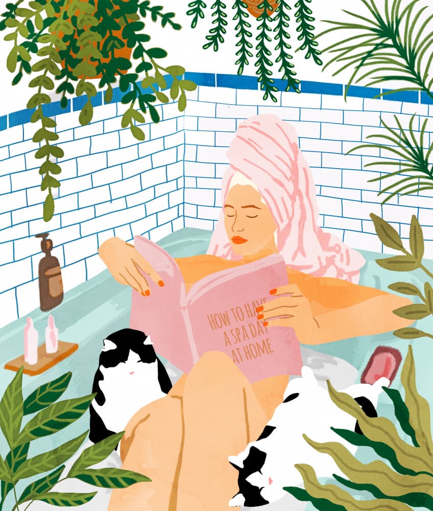 Spa Day With Cats by Uma Gokhale — canvas wall art