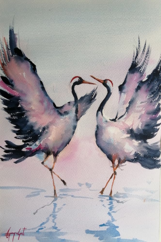 Graceful Crane Dance by Giorgio Gosti — canvas wall art