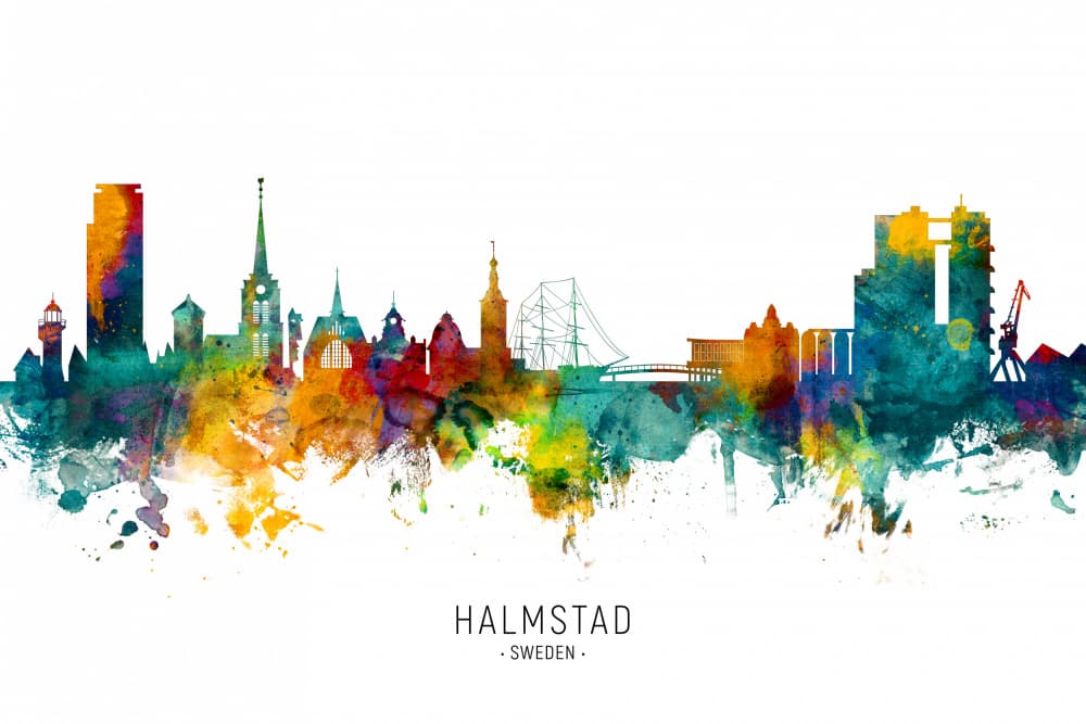Halmstad Sweden Skyline by Michael Tompsett — canvas wall art