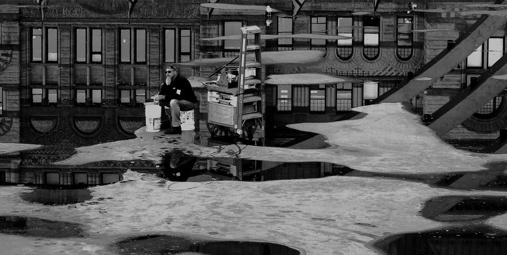 Bearded Man City Reflections by Jian Wang — canvas wall art