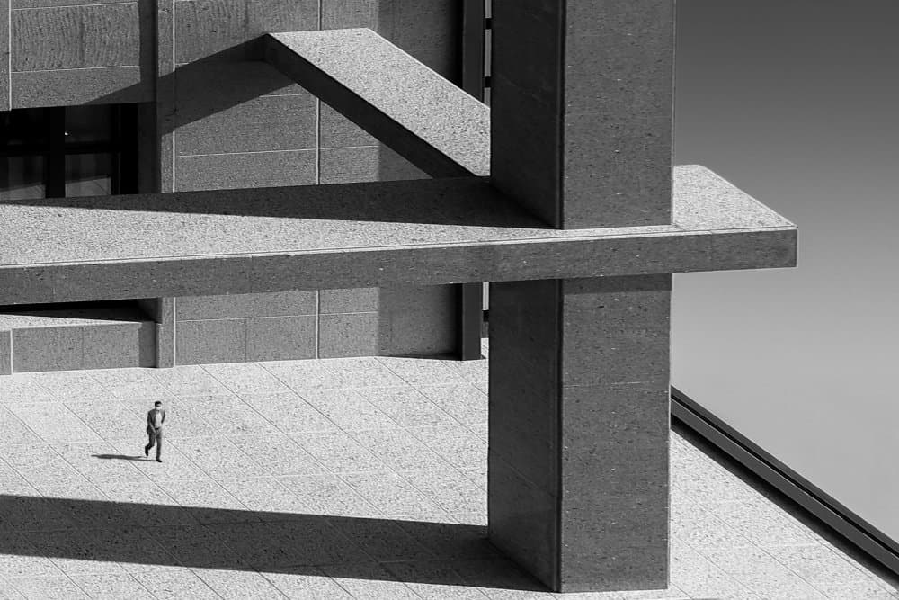 Lone Figure Modern Architecture by Sara Goli — canvas wall art