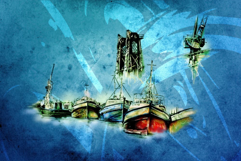 Blue Harbor Boats by Rafal Kulik — canvas wall art