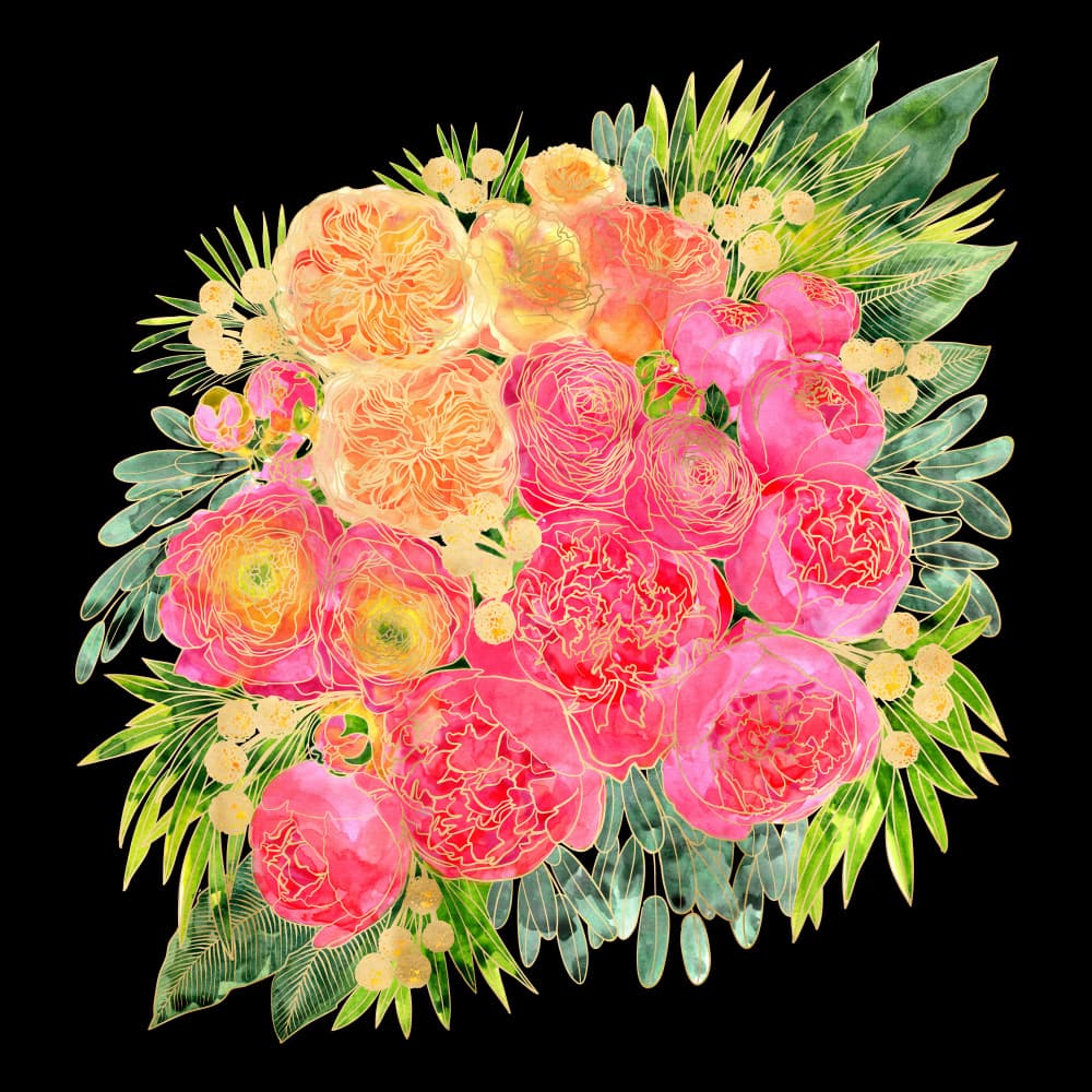 Golden Floral Bouquet by Rosana Laiz Blursbyai — canvas wall art
