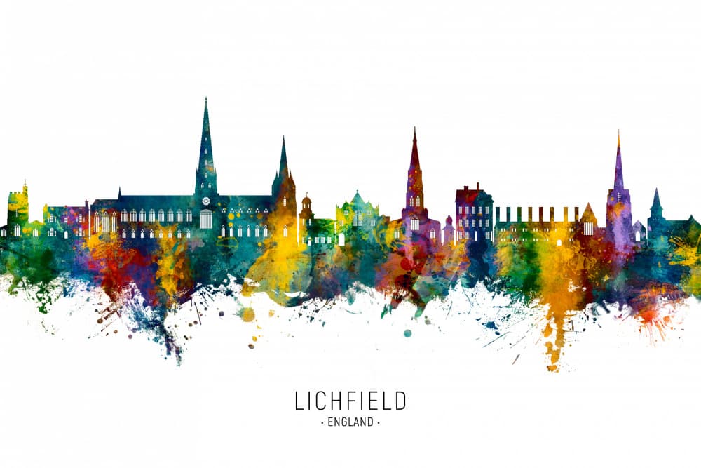 Vibrant Lichfield Skyline by Michael Tompsett — canvas wall art