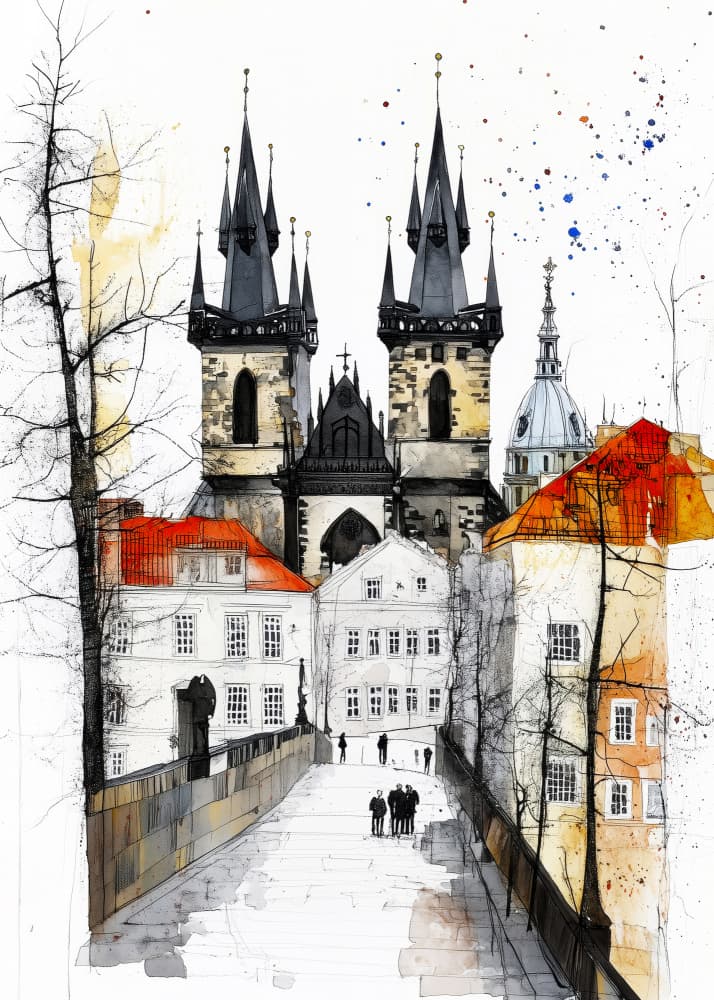 Prague Church Spires by Justyna Jaszke — canvas wall art