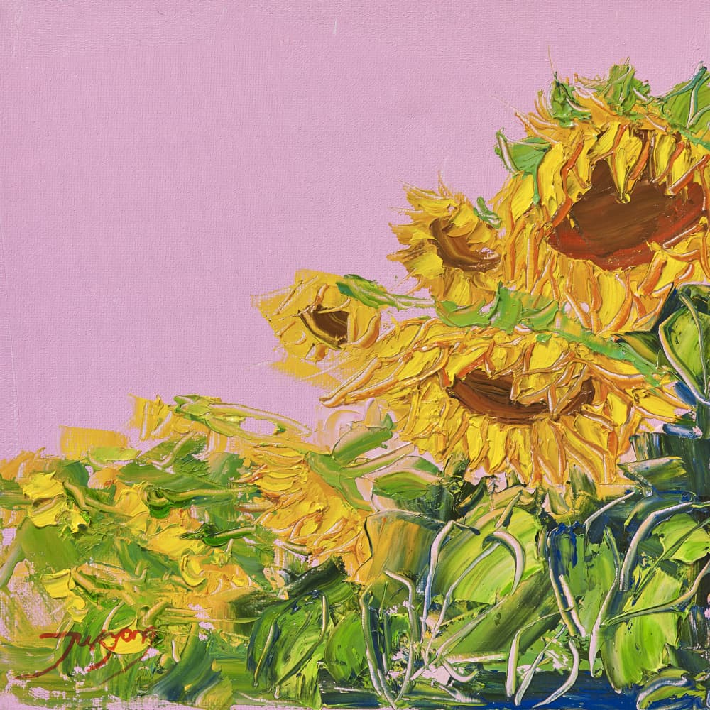 Vibrant Sunflowers Pink Sky by Jukyong Park — canvas wall art
