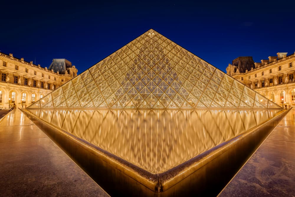 Golden Louvre Pyramid Night by Franco Farinati — canvas wall art