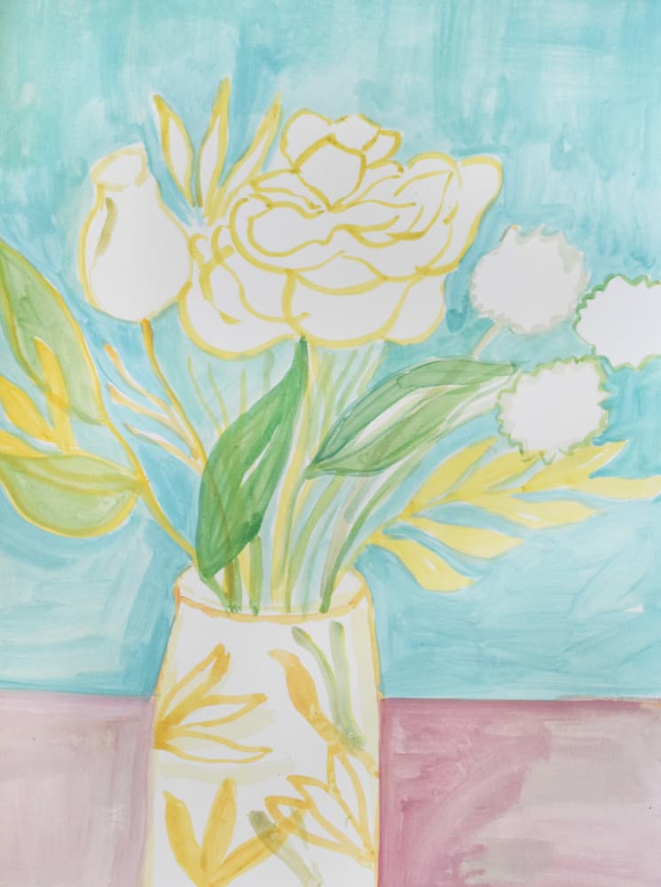 Soft Yellow Floral Vase by Iria Fernandez — canvas wall art